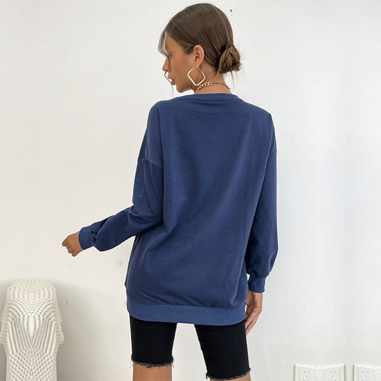 Damen Oversize-Sweatshirt mit College-Print, Rundhalsausschnitt und gerippten Bündchen Shop Nory