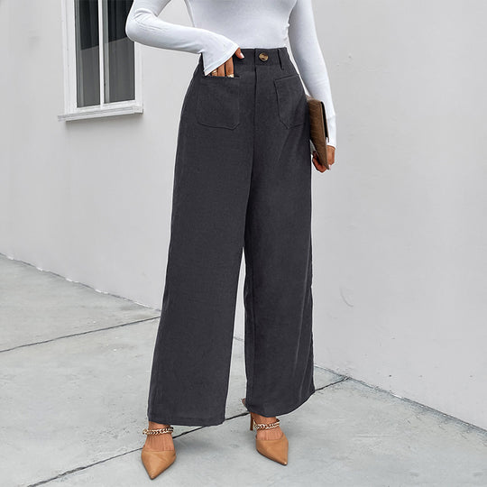 Damen Weite Cordhose mit hoher Taille, aufgesetzten Taschen und weitem Bein Shop Nory