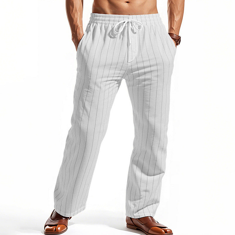 Herren nan Nadelstreifen-Freizeithose mit elastischem Bund, Kordelzug und geradem Schnitt Shop Nory