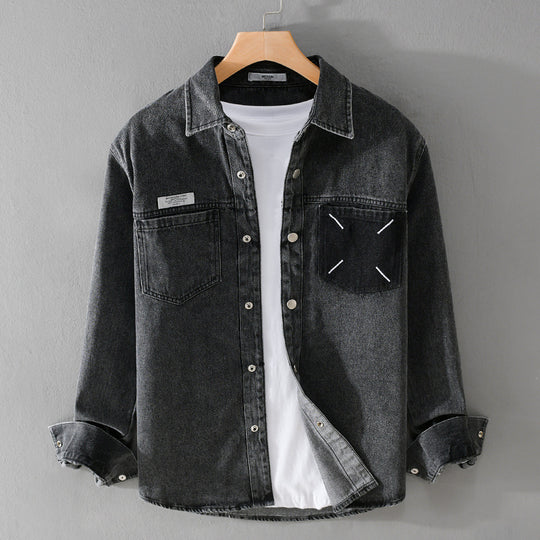 Herren Denim-Hemdjacke mit kontrastierter Brusttasche und Druckknopfverschluss Shop Nory