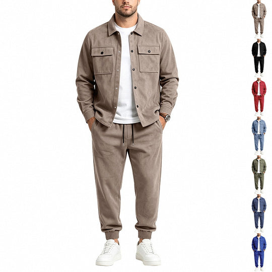 Herren Modernes Overshirt- und Jogginghosen-Set aus Mikrofleece mit Brustklappen Shop Nory