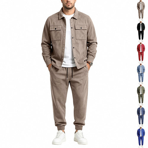 Herren Modernes Overshirt- und Jogginghosen-Set aus Mikrofleece mit Brustklappen Shop Nory