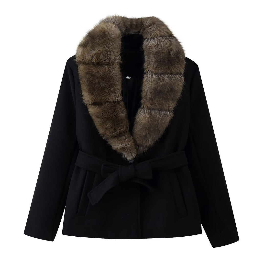 Damen Kurzer Wollmix-Mantel mit abnehmbarem Faux-Fur-Schalkragen und Taillengürtel Shop Nory
