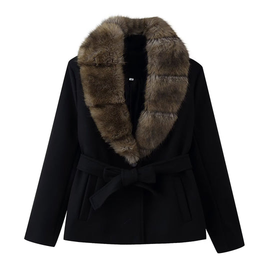 Damen Kurzer Wollmix-Mantel mit abnehmbarem Faux-Fur-Schalkragen und Taillengürtel Shop Nory