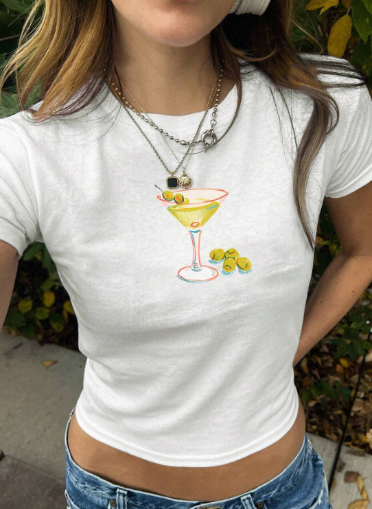 Damen Kurzarm T-Shirt mit aufgedrucktem Lippenmotiv Shopnory