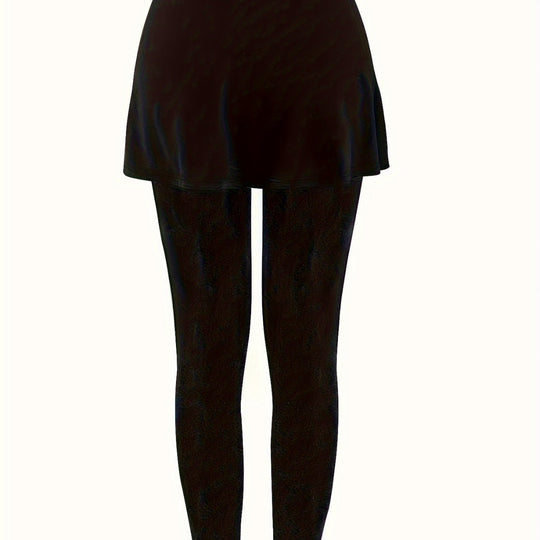 Damen Leggings mit rockähnlicher Einlage und hohem Bund