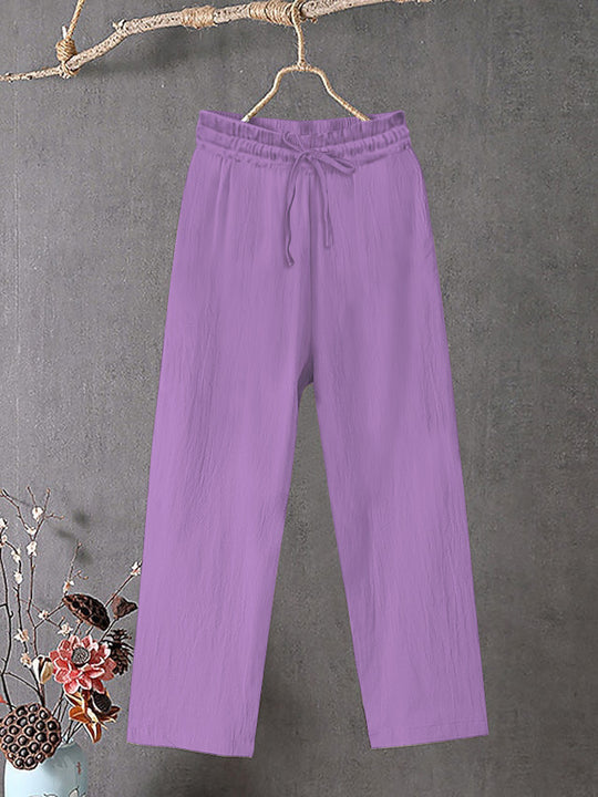 Damen Crinkle Leinenmischung Hose mit elastischem Kordelzug, gerade Beinform und lässiger Passform Shop Nory