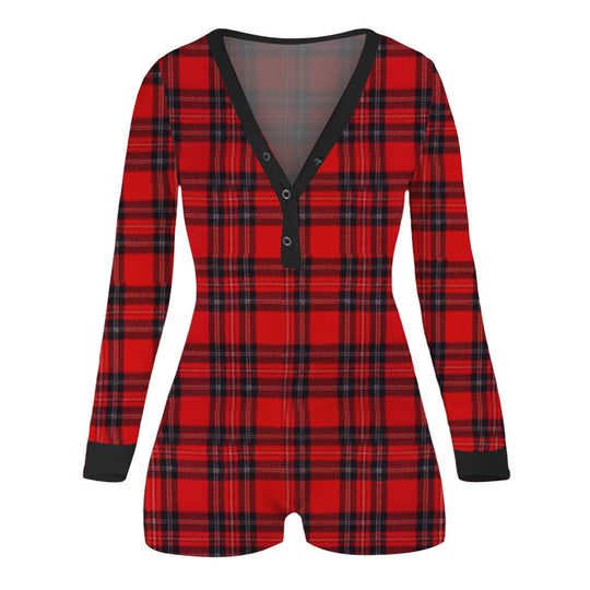 Damen Karierter Longsleeve-Body mit praktischer Rückenöffnung & Druckknopf-Slip Shop Nory