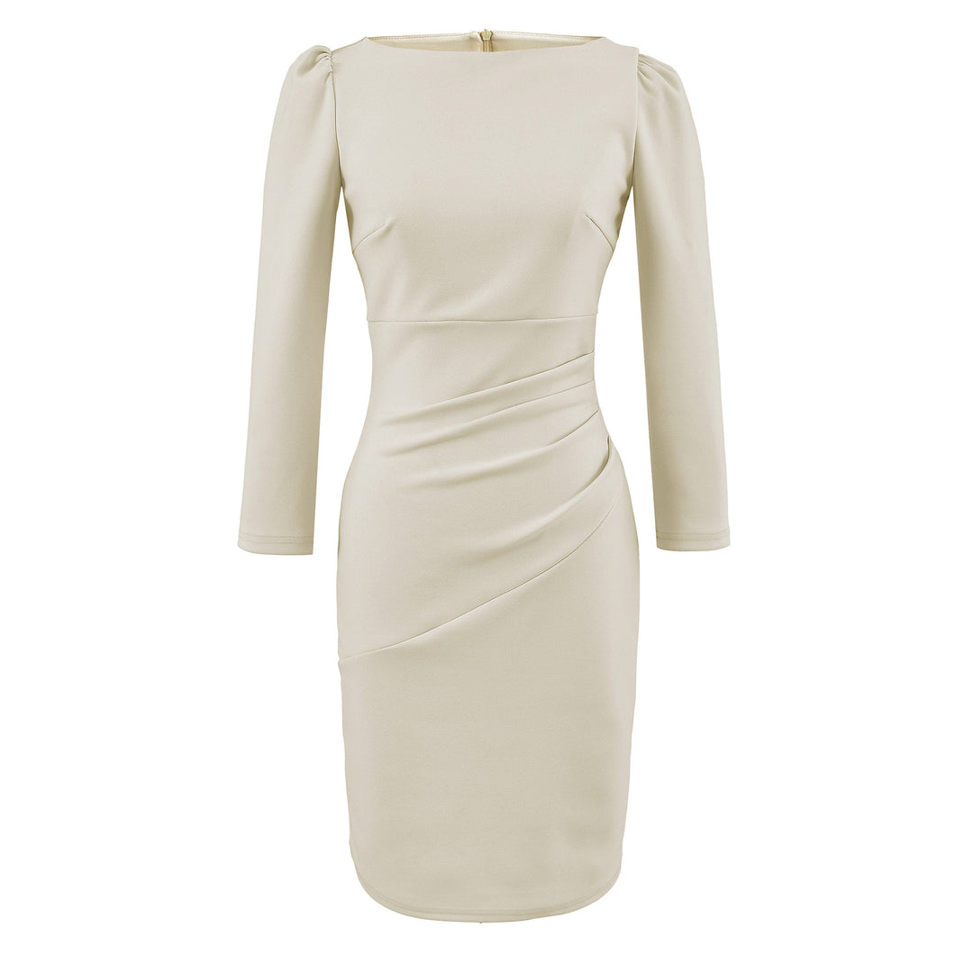 Damen Figurbetontes Midikleid mit geraffter Wickeloptik und langen Ärmeln Shop Nory