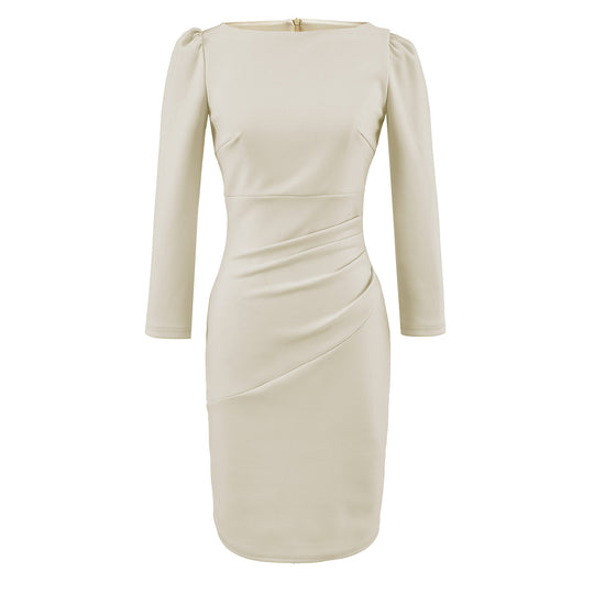 Damen Figurbetontes Midikleid mit geraffter Wickeloptik und langen Ärmeln Shop Nory