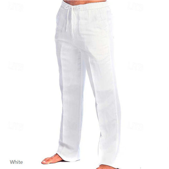 Herren leichte Freizeit-Hose im Leinenlook mit Tunnelzugbund, geradem Bein und atmungsaktivem Material Shop Nory