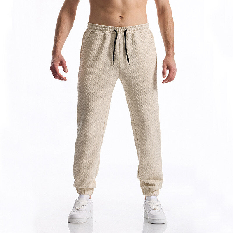 Herren Texturierte Freizeit-Jogginghose mit Elastikbund, Kordelzug und gerippten Bündchen Shop Nory