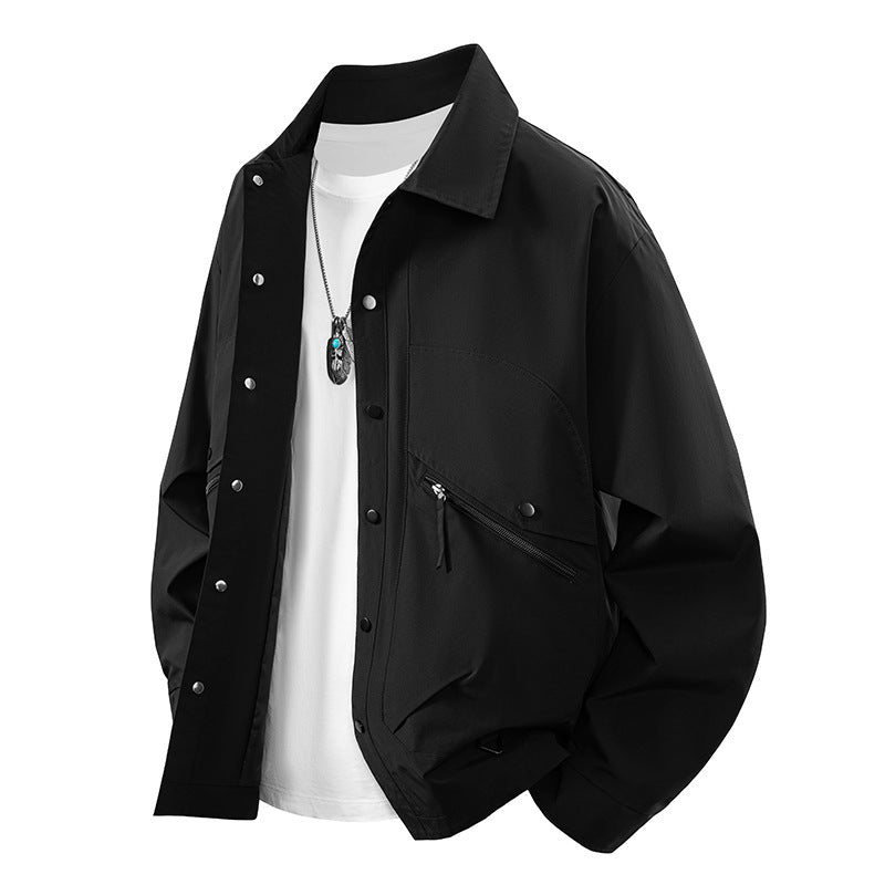 Herren Overshirt-Coachjacke im Urban-Utility-Stil mit Druckknopfleiste und schräger Reißverschlusstasche Shop Nory