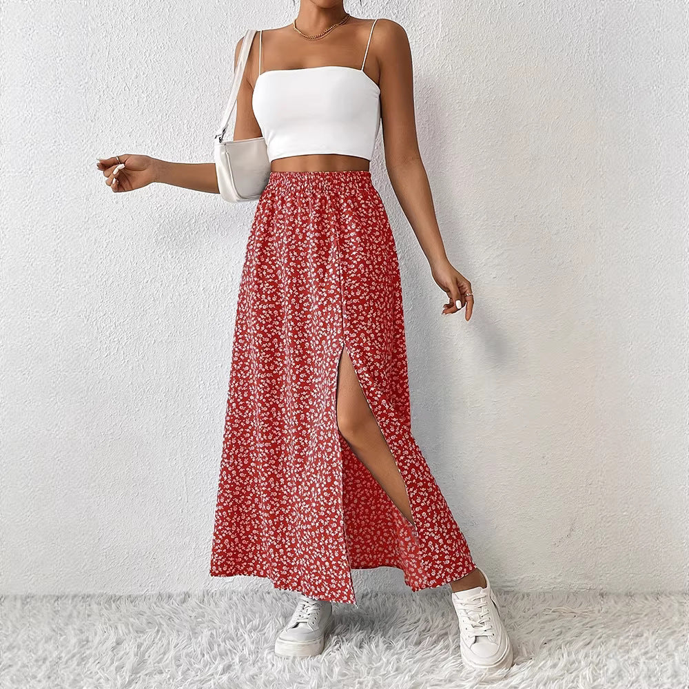 Damen Maxirock mit elegantem Schlitz und floralem Muster