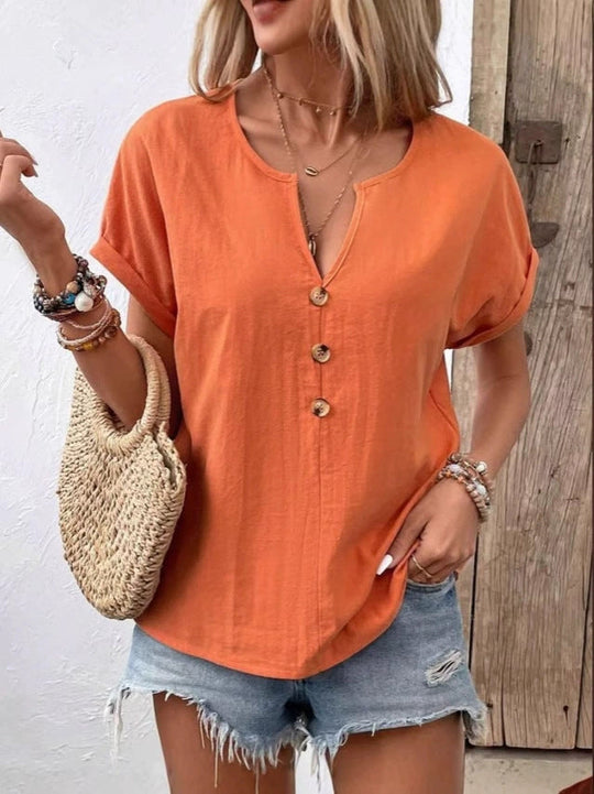 Damen Kurzarm Bluse mit Knopfleiste und lässigem Schnitt