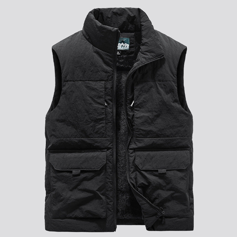 Herren Gefütterte ärmellose Utility‑Steppweste mit Teddyfutter und großen Klappentaschen Shop Nory