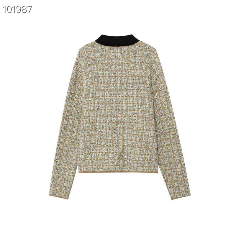 Damen Feinstrick-Polo mit Tweed-Optik, langarm und kontrastierendem Kragen Shop Nory