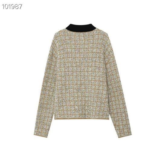 Damen Feinstrick-Polo mit Tweed-Optik, langarm und kontrastierendem Kragen Shop Nory