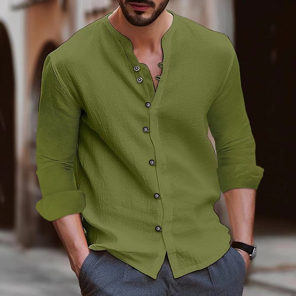 Herren Langarm-Henley-Hemd aus leichtem BaumwollgewShopnorye mit modischem Knopfdetail