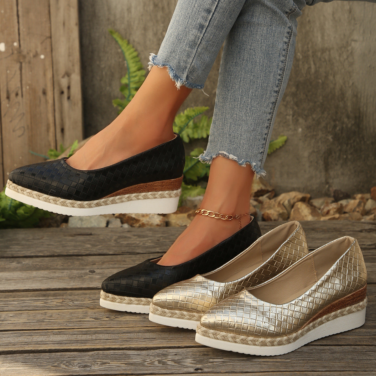 Damen Elegante Keil-Ballerinas aus Leder Shopnory