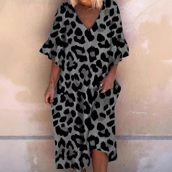 Damen Ärmelloses Kaftan Kleid im Leopardenmuster