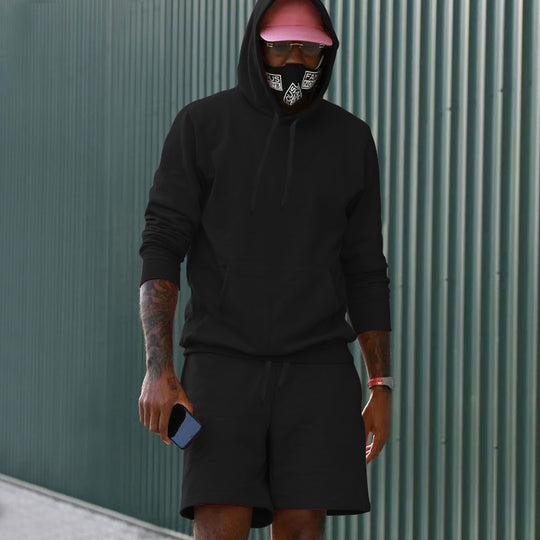 Herren nan zweiteiliges Freizeit-Set Hoodie und Sweatshorts aus French Terry mit Kängurutasche und Tunnelzug Shop Nory