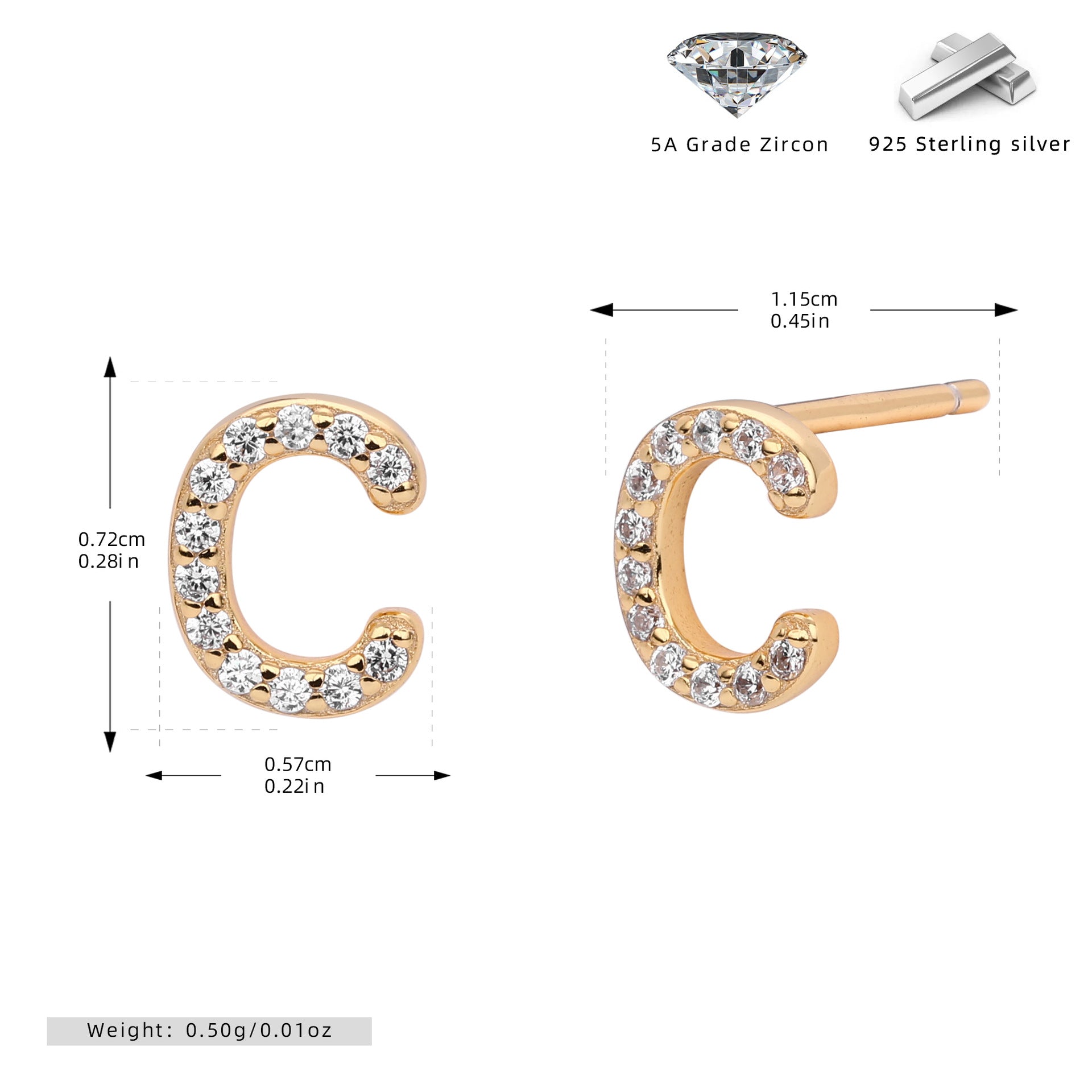 Damen Ohrstecker aus 925 Sterling Silber mit luxuriösem Zirkonbuchstaben R Shop Nory