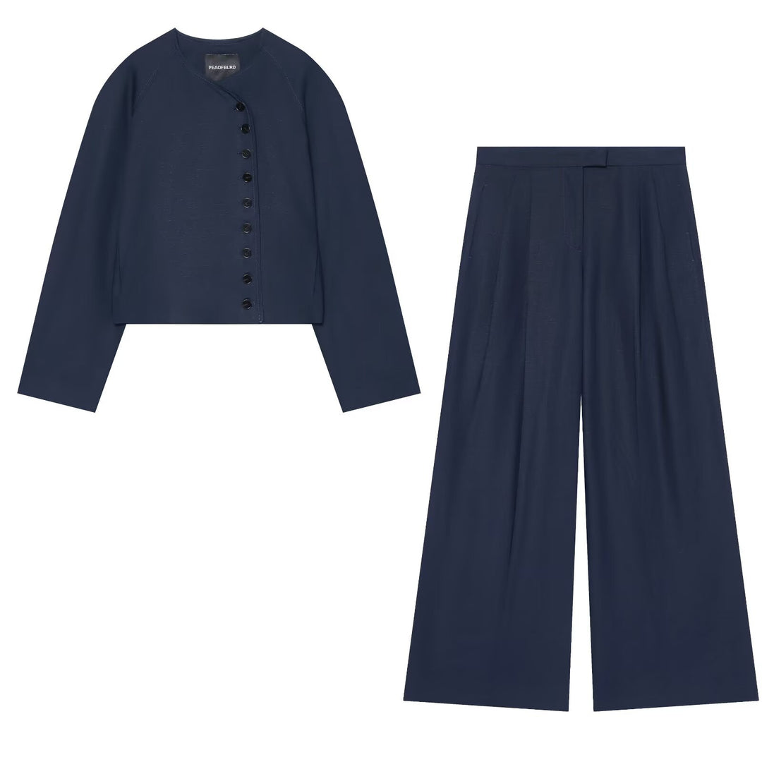 Damen Weite Bundfaltenhose mit hoher Taille und eleganten Bügelfalten Shop Nory