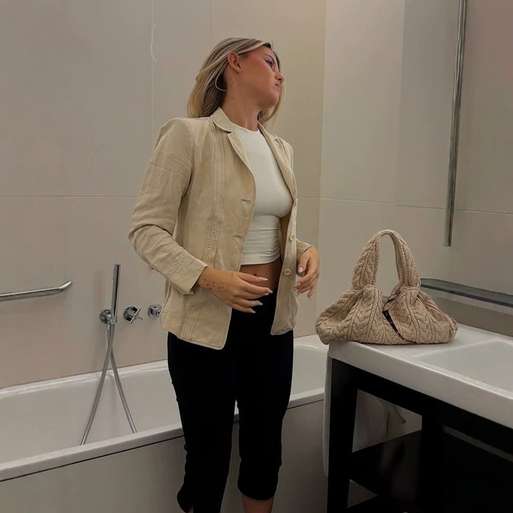 Damen Leichter strukturierter Leinenblazer mit Relaxed‑Fit, Ein-Knopf‑Verschluss & aufgesetzten Taschen Shop Nory