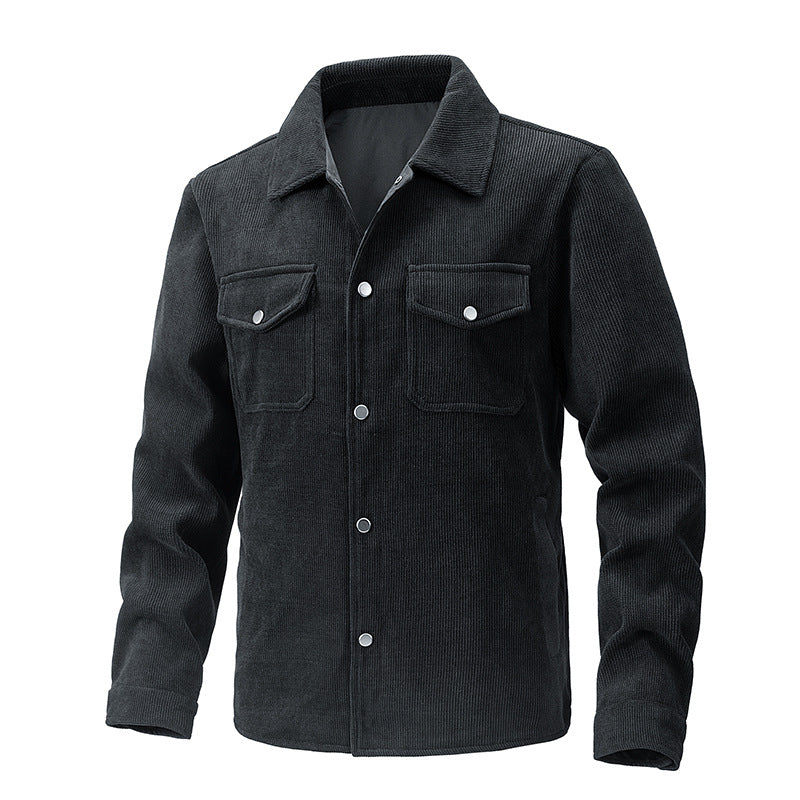 Herren Cordjacke mit Kentkragen, Brusttaschen und Druckknopfverschluss Shop Nory