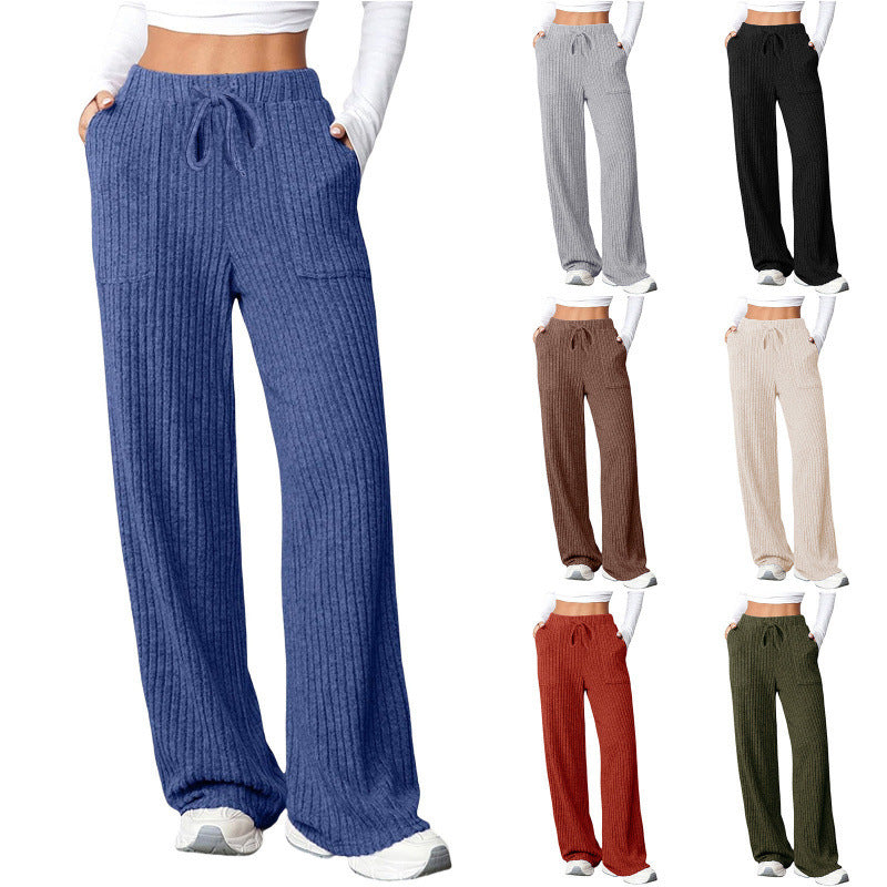 Damen Weite Rippstrick-Loungebundhose mit Tunnelzug und aufgesetzten Taschen Shop Nory
