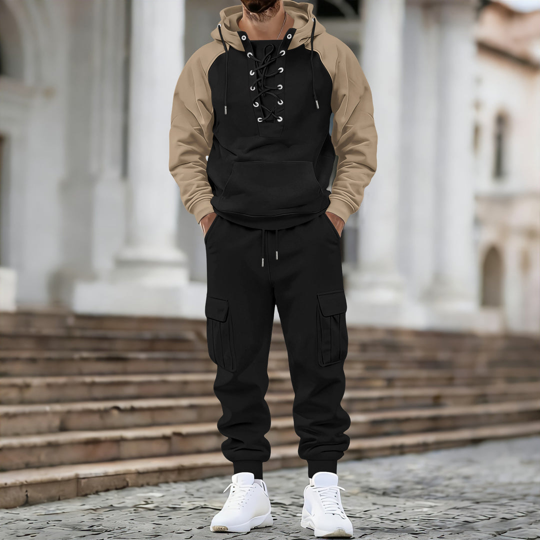 Herren Kapuzen-Sweatshirt mit vorn geschnürter Blende, Raglanärmeln und Kängurutasche Shop Nory