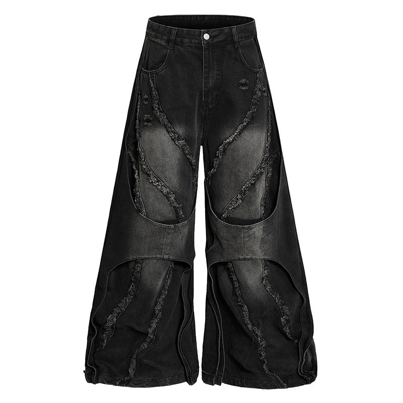 Damen weite Destroyed-Denim Culotte mit Lagenoptik und Fransenapplikation Shop Nory