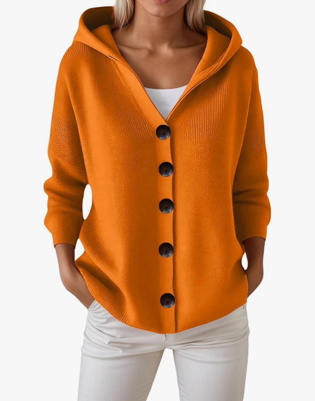 Damen Kapuzen-Strickjacke mit großen Holzknöpfen und seitlichen Eingrifftaschen Shop Nory