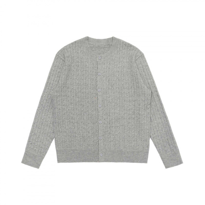 Unisex Kurz geschnittene Zopfstrick-Cardigan mit Rundhalsausschnitt und Perlmuttknöpfen Shop Nory