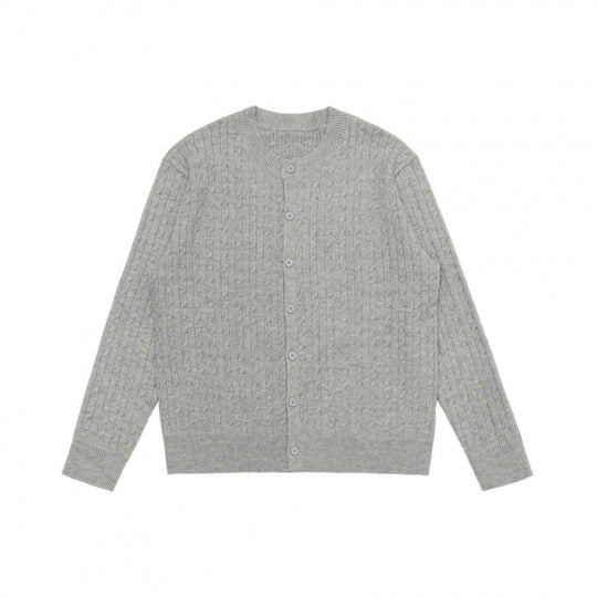 Unisex Kurz geschnittene Zopfstrick-Cardigan mit Rundhalsausschnitt und Perlmuttknöpfen Shop Nory