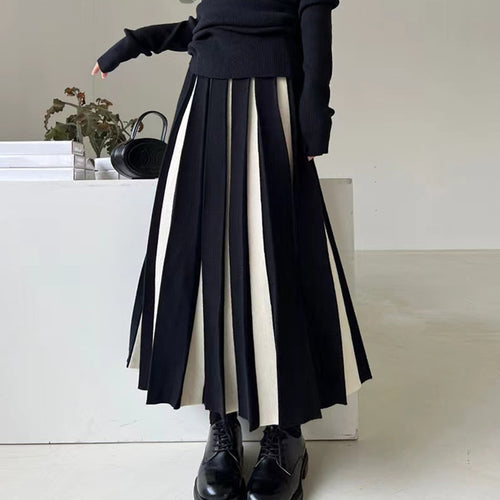 Damen Eleganter Plissee-Rock mit kontrastierenden Streifen Shop Nory