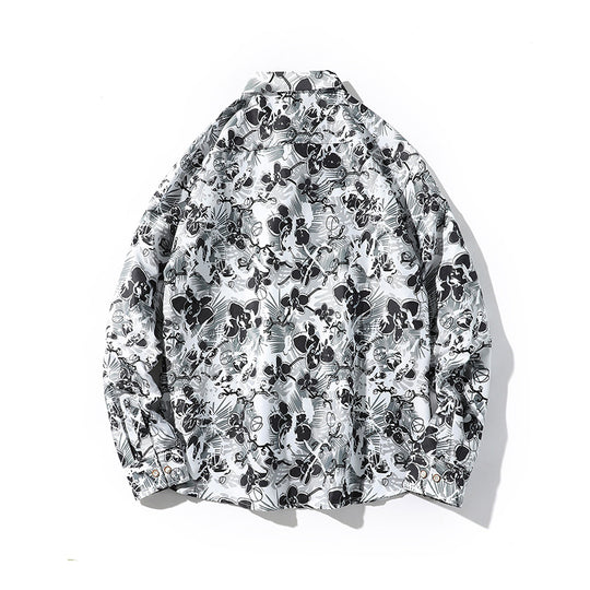 Herren Oversize-Knopfhemd mit grafischem Allover-Print und lockerem Relaxed-Schnitt Shop Nory