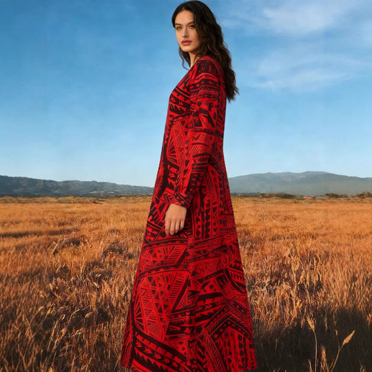 Damen Fließendes Maxikleid mit V-Ausschnitt, allover-geometrischem Print und weiter A-Linie Shop Nory