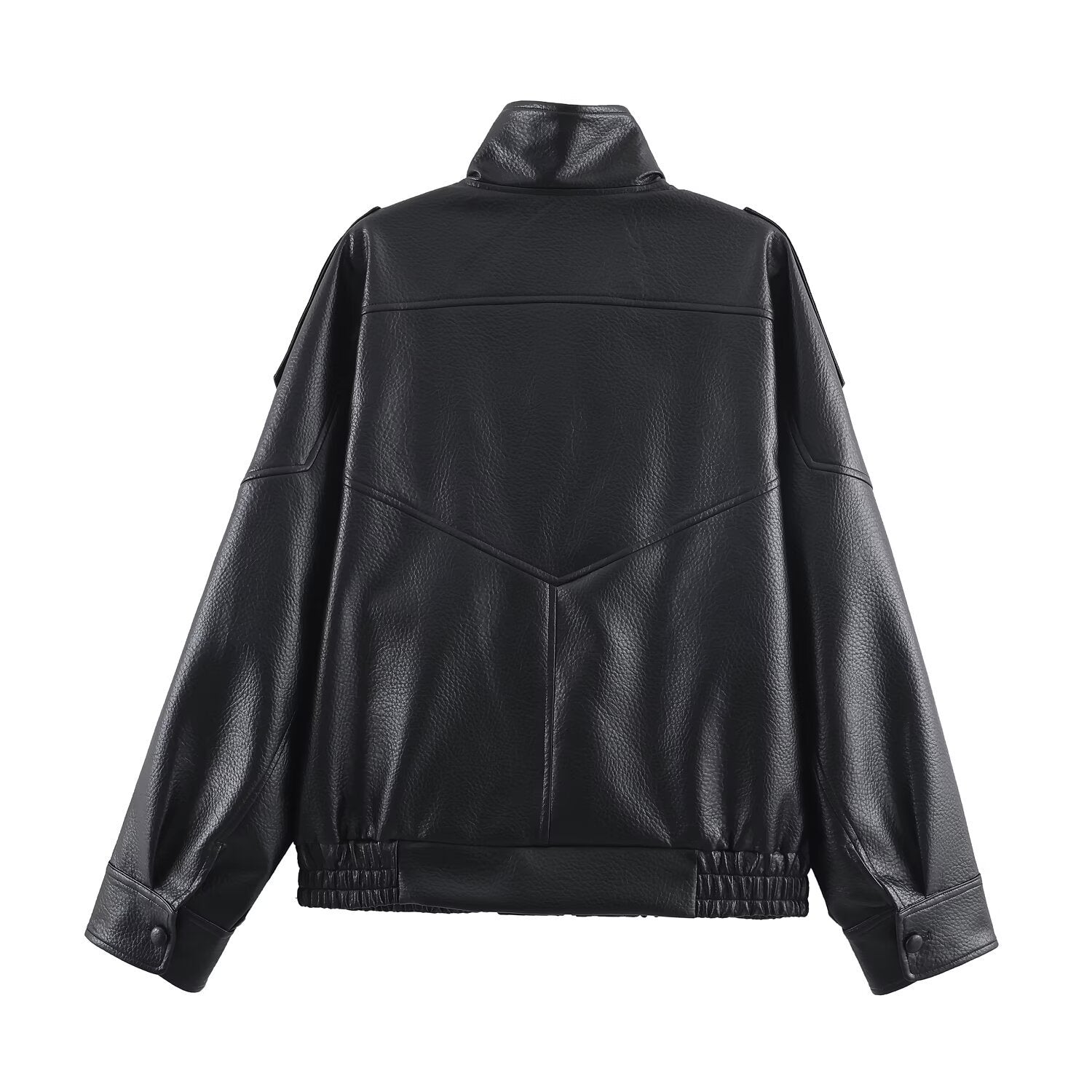 Damen Kunstlederjacke im modernen Design mit hochgeschlossenem Kragen und praktischen Taschen