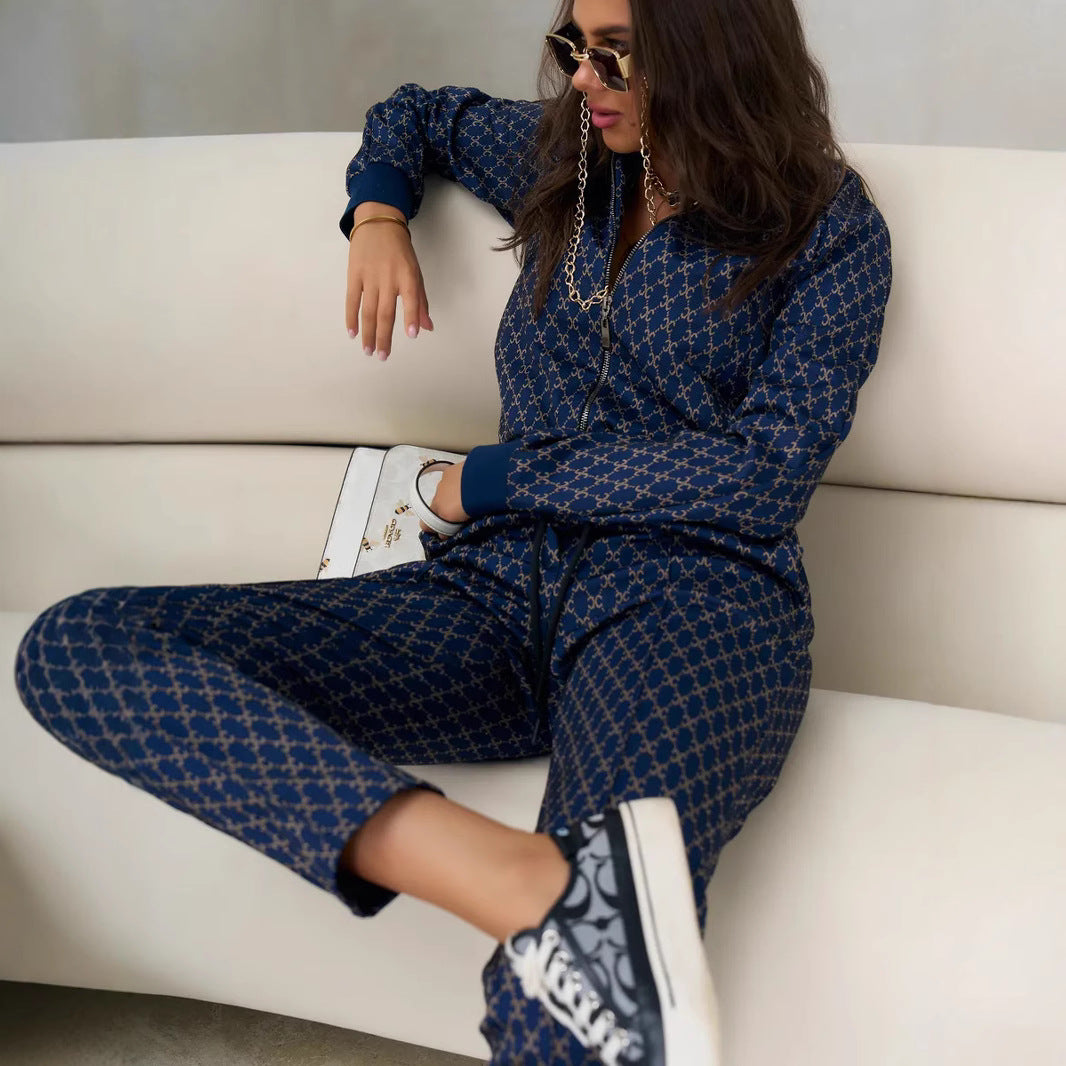Damen leichtes Jacquard-Lounge-Set mit kurzer Bomberjacke und Highwaist-Tunnelzughose Shop Nory
