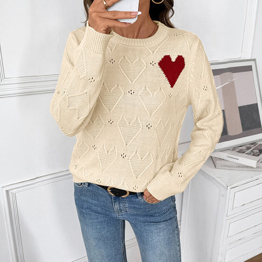 Damen Verspielter Strickpullover mit Herzdesign Shop Nory