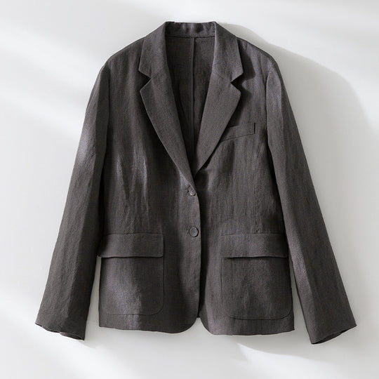 Damen Leicht strukturierter Leinenblazer mit Pattentaschen und Zwei-Knopf-Verschluss Shop Nory