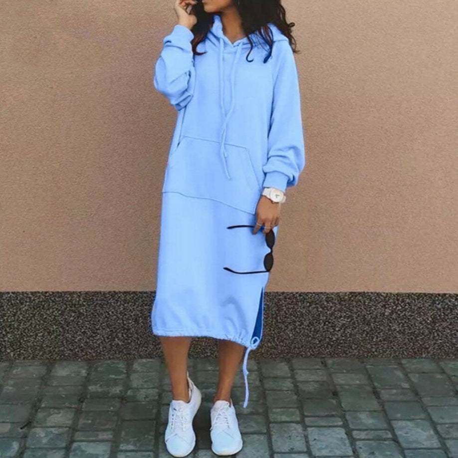 Damen Oversize Hoodie-Midikleid mit Tunnelzugsaum und seitlichen Schlitzdetails Shop Nory