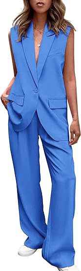 Damen ärmelloses Blazer-Set mit weit geschnittenen Hosen