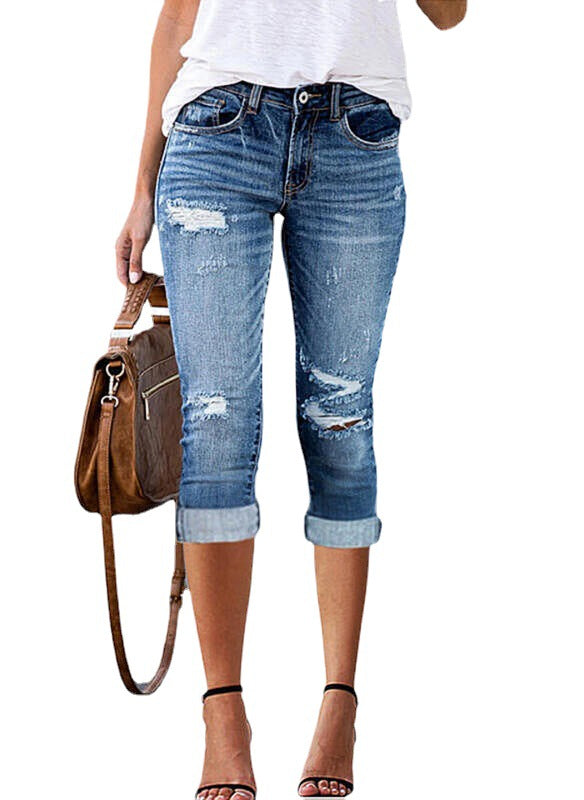 Damen 3/4 Jeans im Used-Look