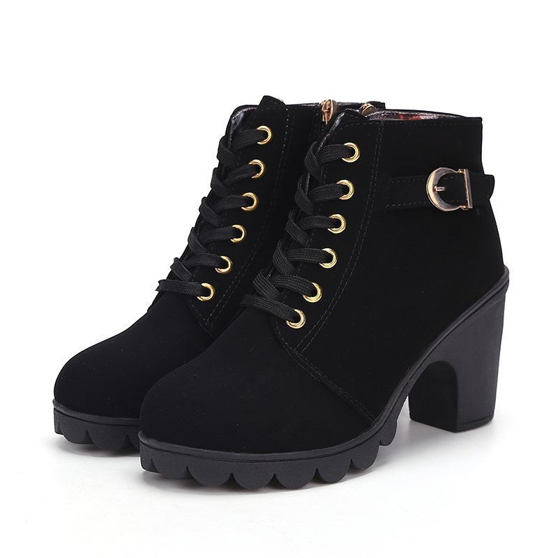 Damen Stiefeletten mit Blockabsatz und Schnürung