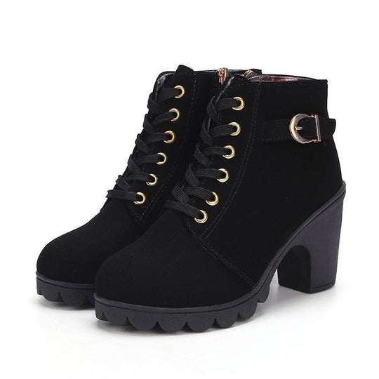 Damen Stiefeletten mit Blockabsatz und Schnürung