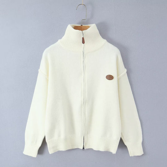 Damen Oversized Zipp-Cardigan aus feinem Strick mit hohem Rippkragen Shop Nory