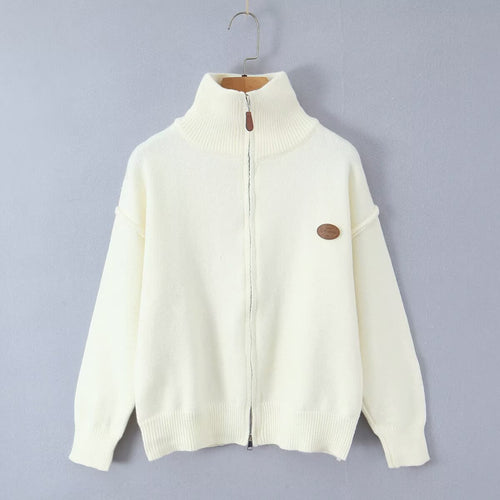 Damen Oversized Zipp-Cardigan aus feinem Strick mit hohem Rippkragen Shop Nory